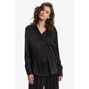 Bardot Lena Satin Shirt Blouse Long Sleeve In Black Size Medium